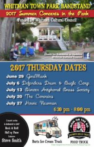 Free Thursday night summer concerts 2017 in Whitman MA