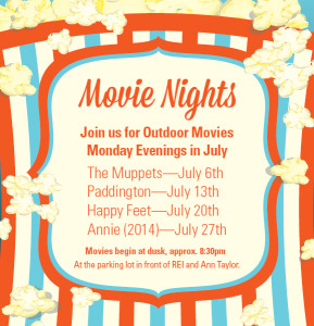 Free Monday Night  Outdoor Movies at Derby Street Shoppes 2015  in Hingham MA 