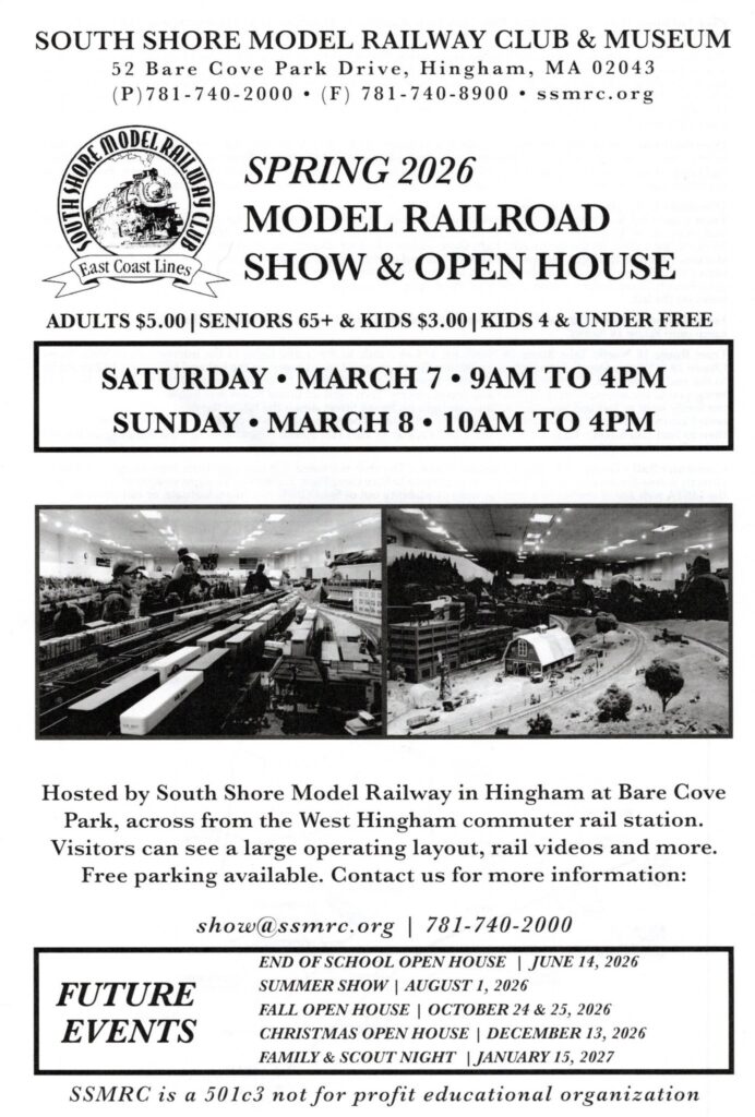 South Shore Model Railroad Show & Spring  Open House 2026 in Hingham MA